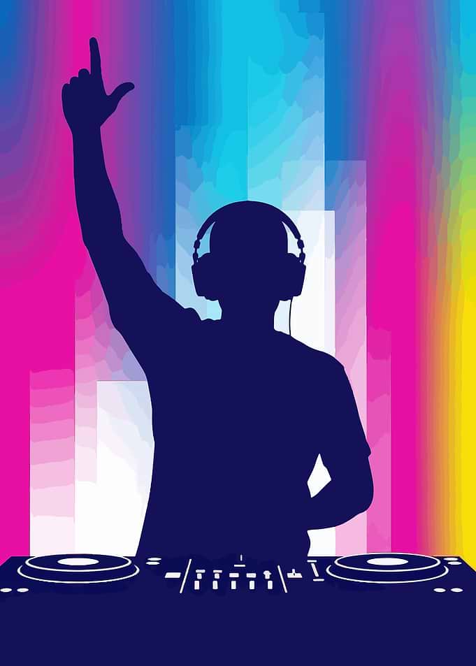 DJ with Headphones and Turntables