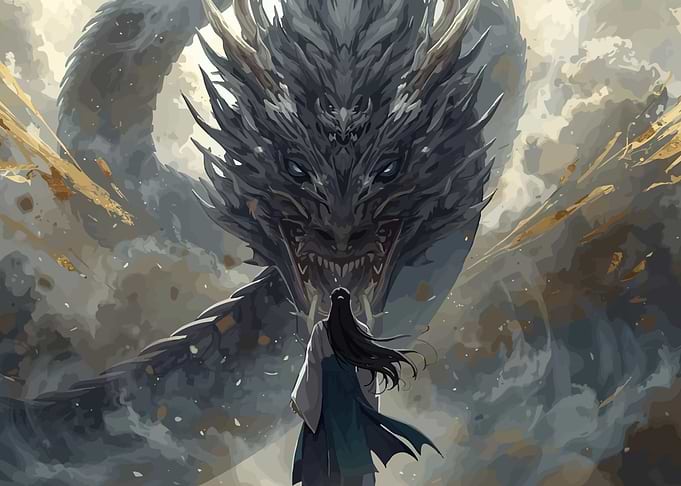 Dragon and Warrior Confrontation