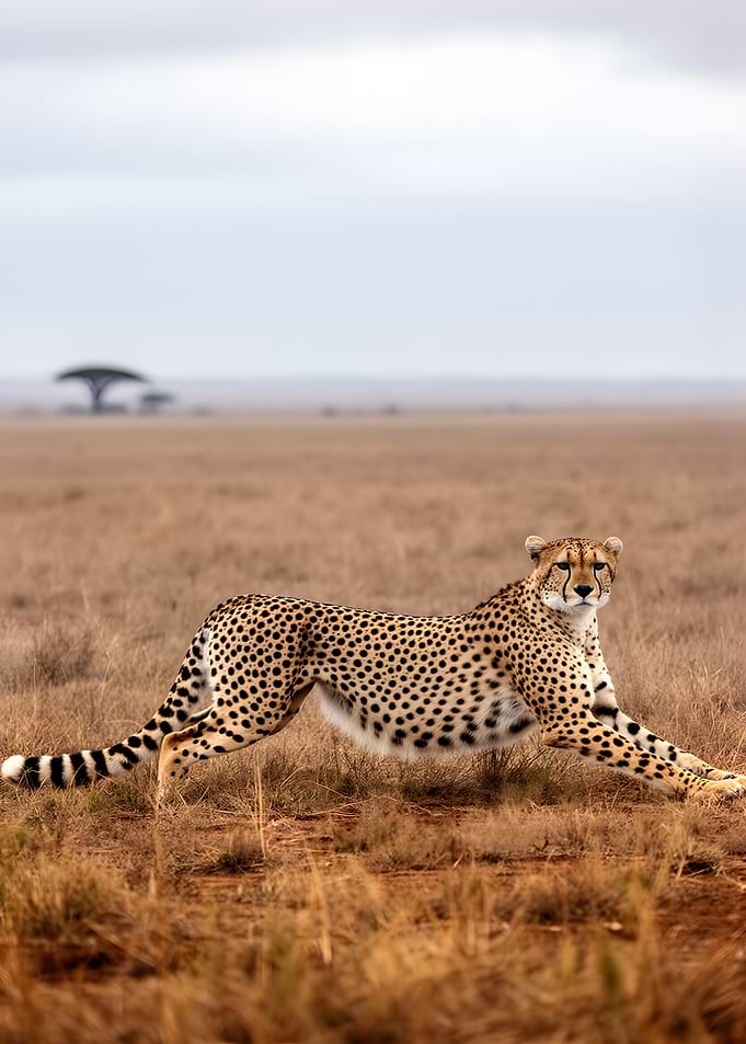 Cheetah running in the savanna