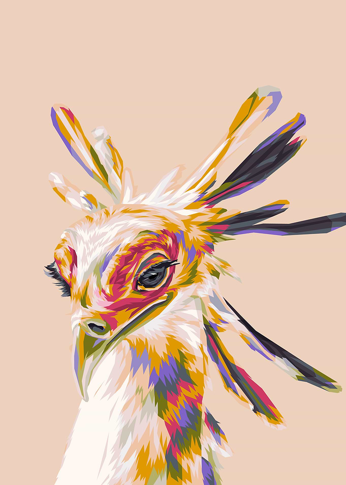 Colorful Secretary Bird Portrait