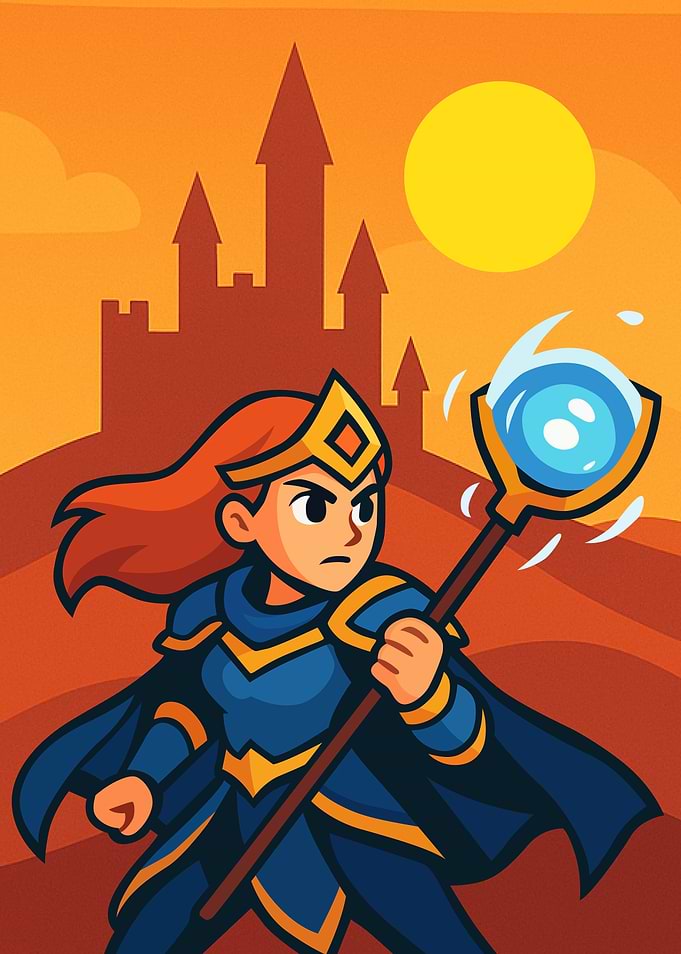 Fantasy Warrior with Staff and Castle