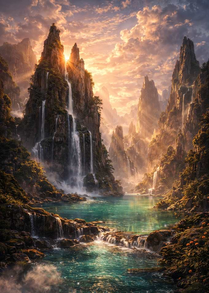 Majestic Mountain Waterfall Landscape