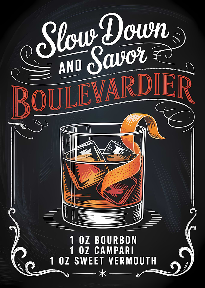 Boulevardier Cocktail Recipe Chalkboard Art