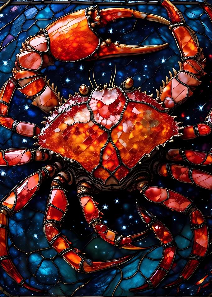 Stained Glass Crab Zodiac