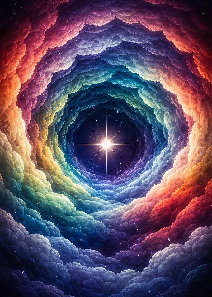 Rainbow Nebula Tunnel with Star