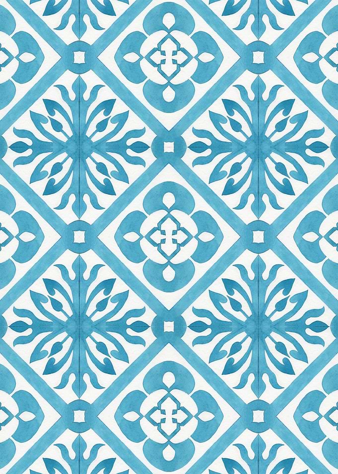 Blue and White Floral Tile Pattern