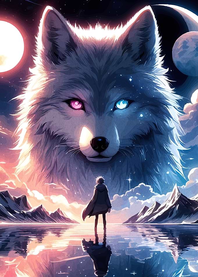Giant Wolf and Lone Figure