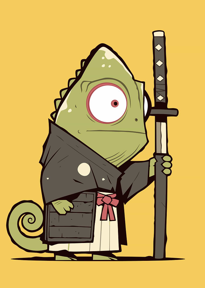 Samurai Chameleon with Katana