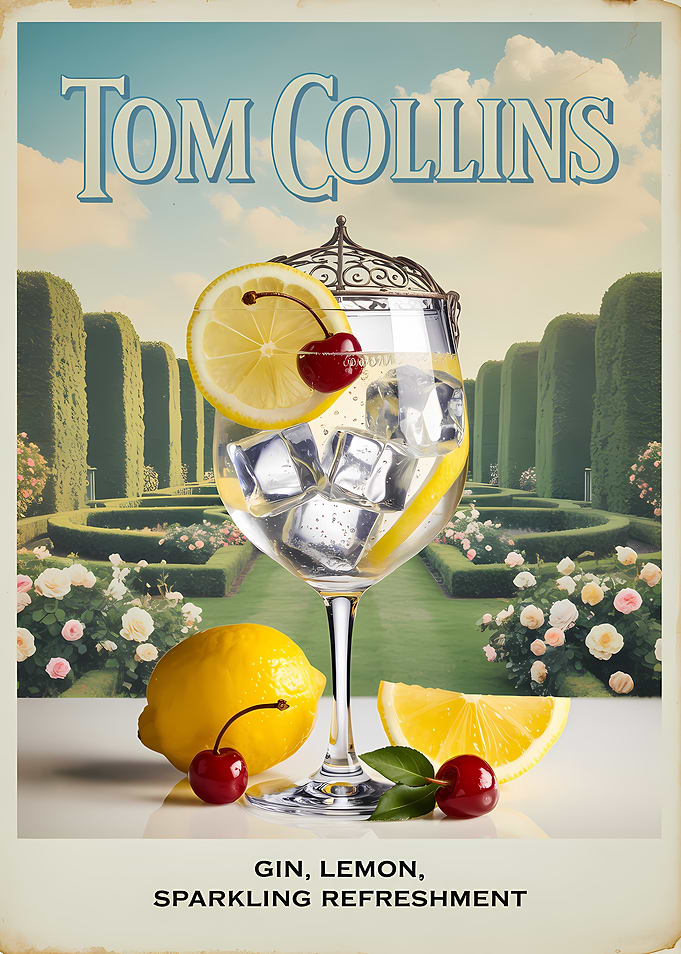 Tom Collins Gin Cocktail Poster