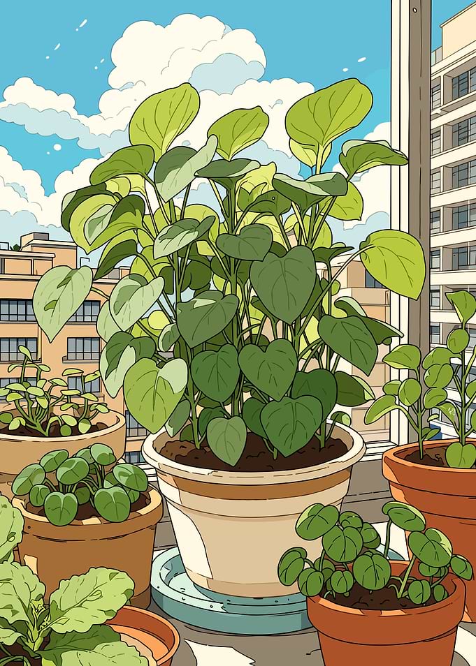 Potted plants on a windowsill
