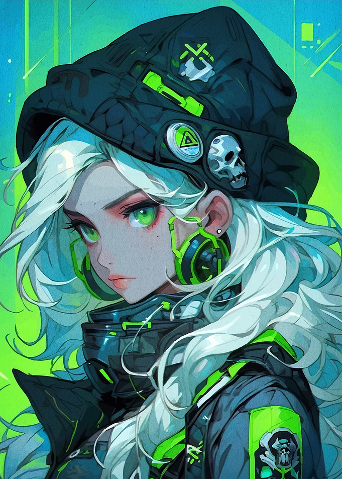 Cyberpunk Anime Girl with Green Accents