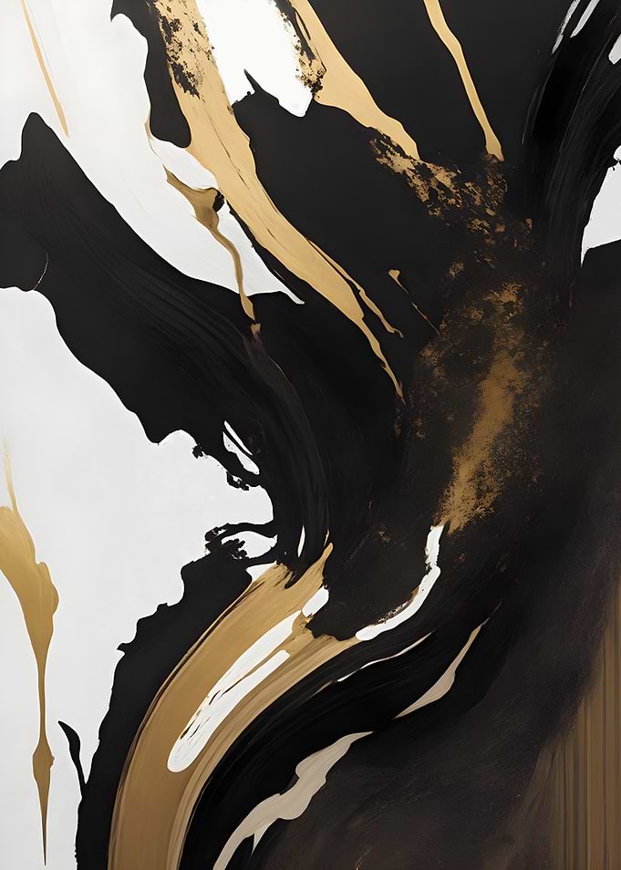 Abstract Black and Gold Paint Strokes