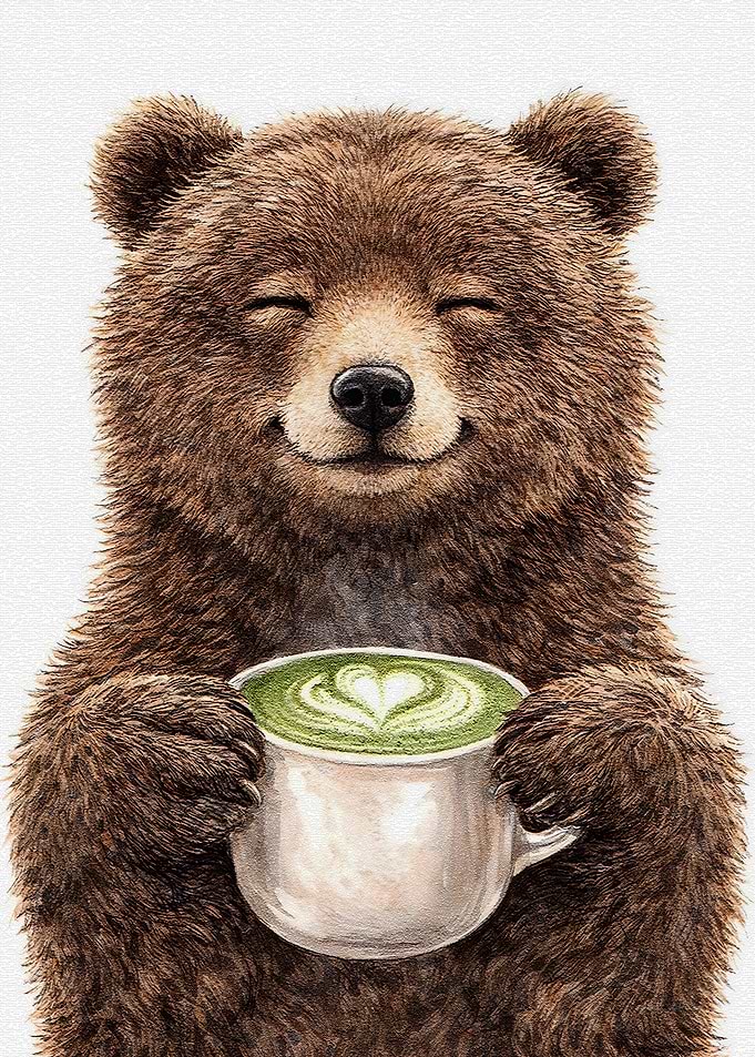 Happy Bear with Matcha Latte