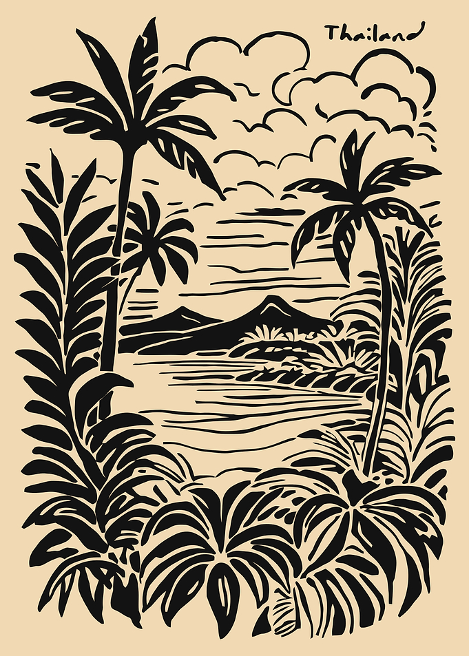 Tropical Island Landscape with Palm Trees