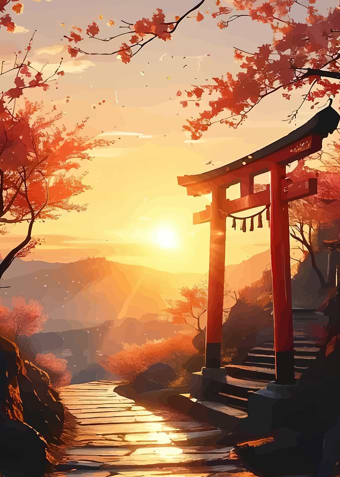 Japanese Torii Gate at Sunset
