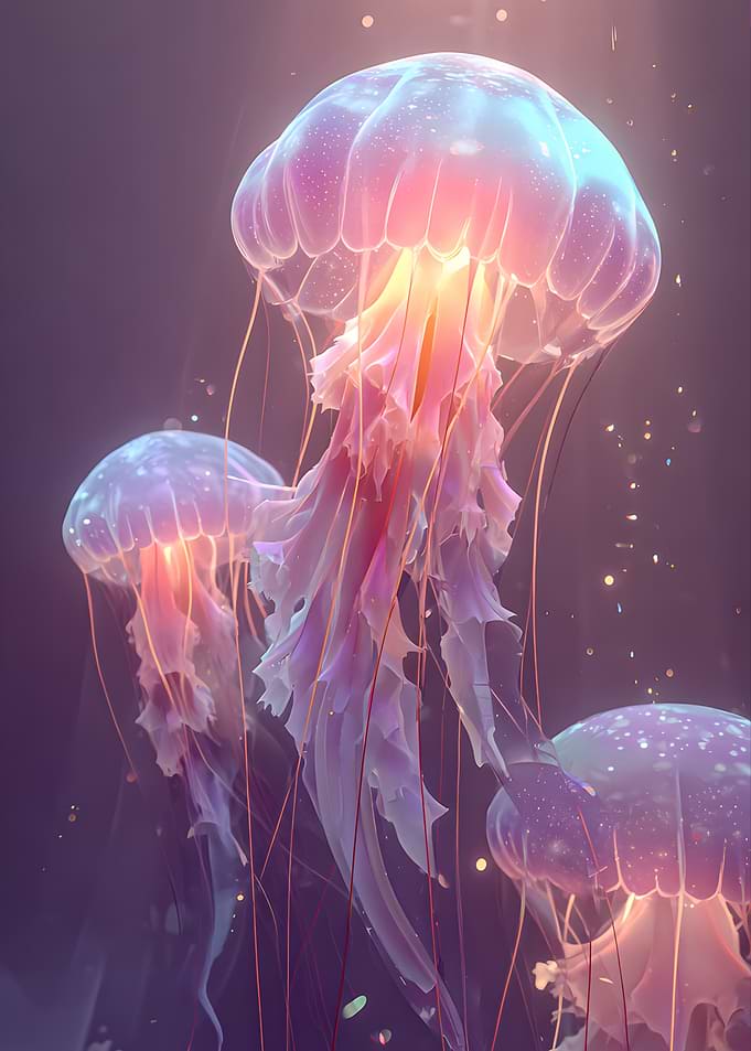 Bioluminescent Jellyfish in Deep Sea