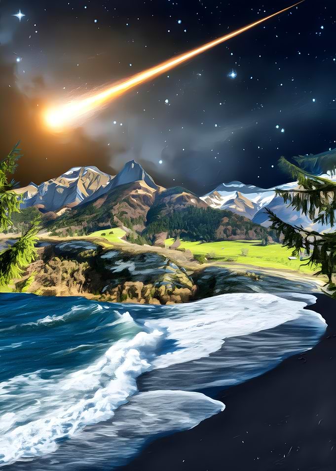 Meteor over Mountains and Ocean