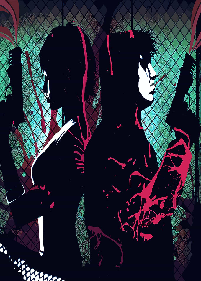 Silhouetted Duo with Guns