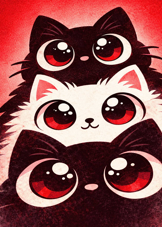 Three Cute Cats Stacked