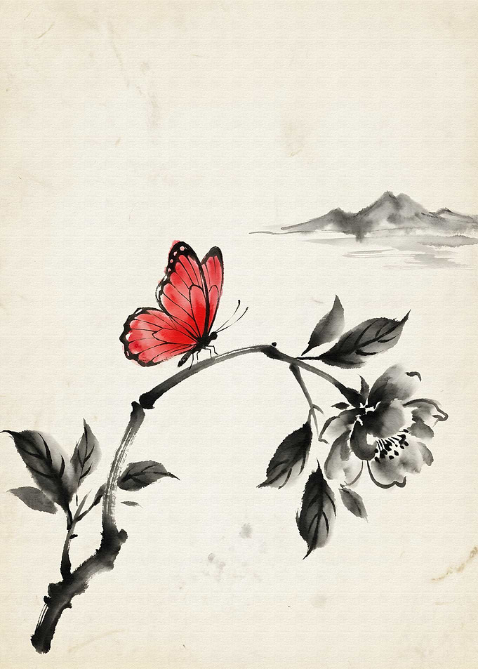 Red Butterfly on a Branch