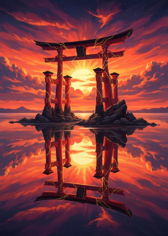 Torii Gate at Sunset Reflection