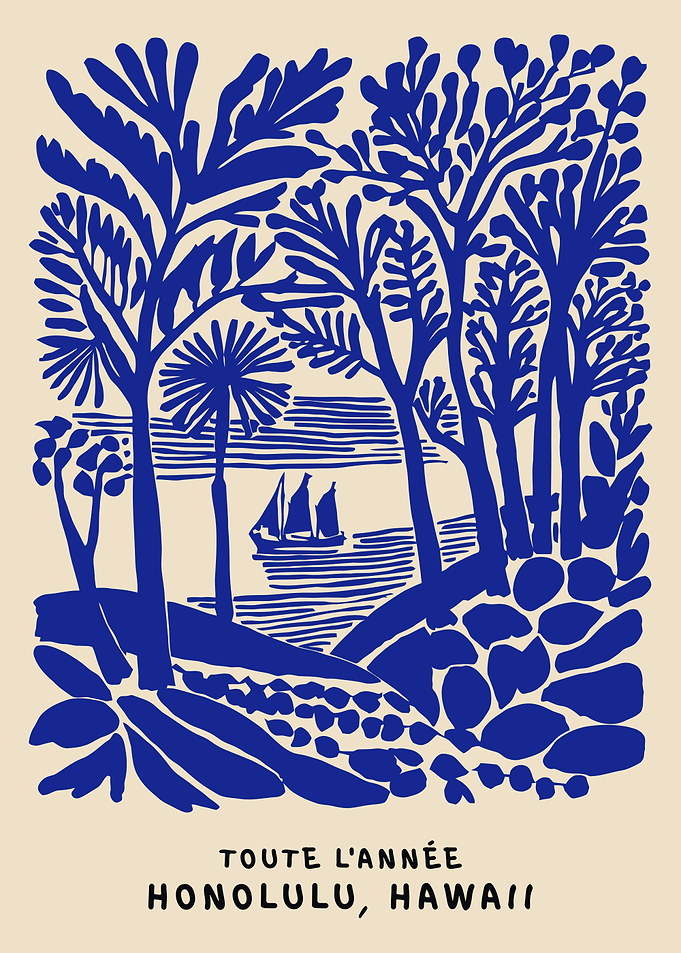 Blue Tropical Landscape with Sailboat