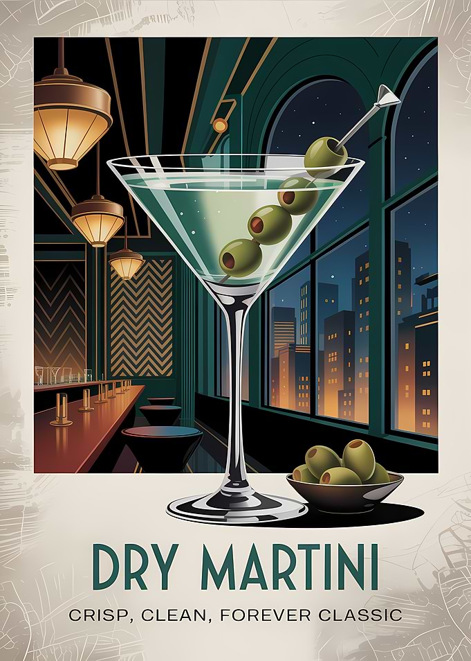 Dry Martini Art Deco Poster