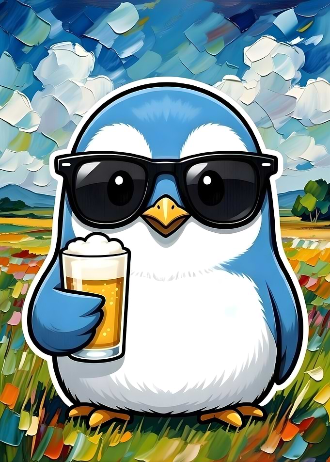 Penguin with Sunglasses and Beer Drinking
