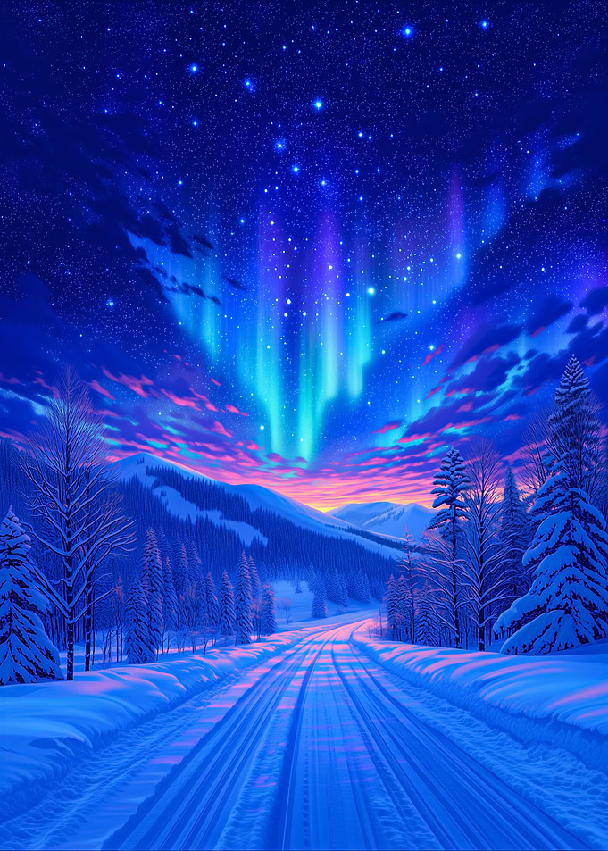 Aurora Borealis over Snowy Landscape