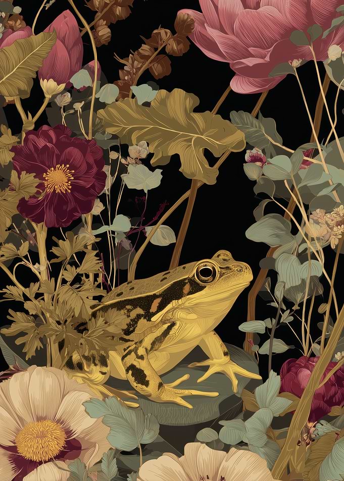 Frog in a Floral Garden