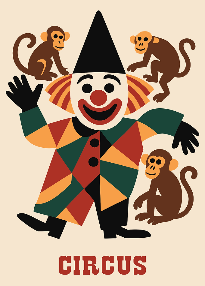 Circus Clown with Monkeys