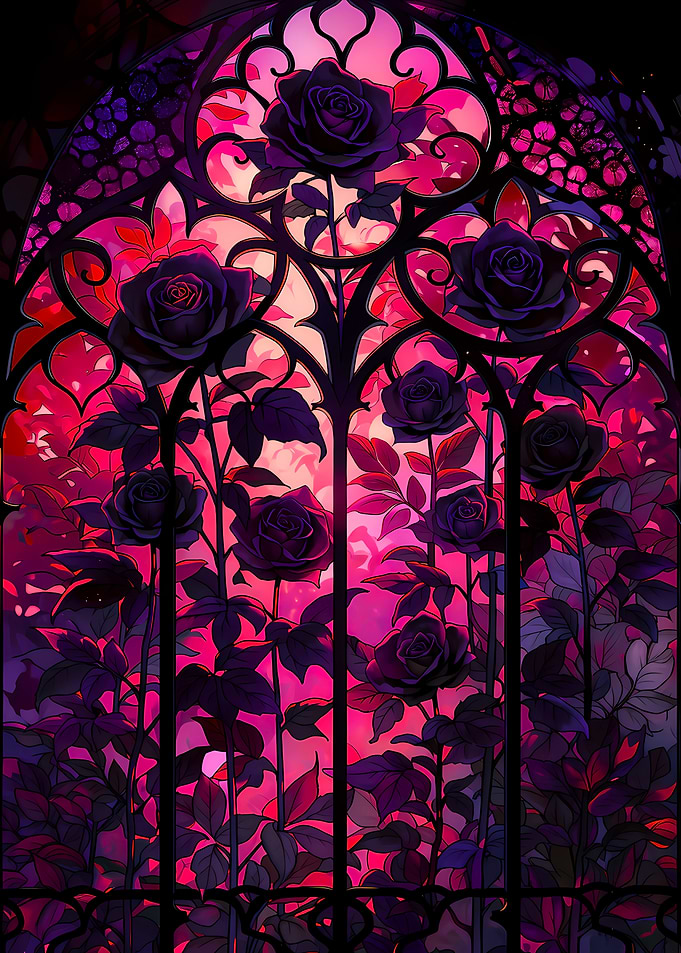 Gothic Roses Stained Glass Window