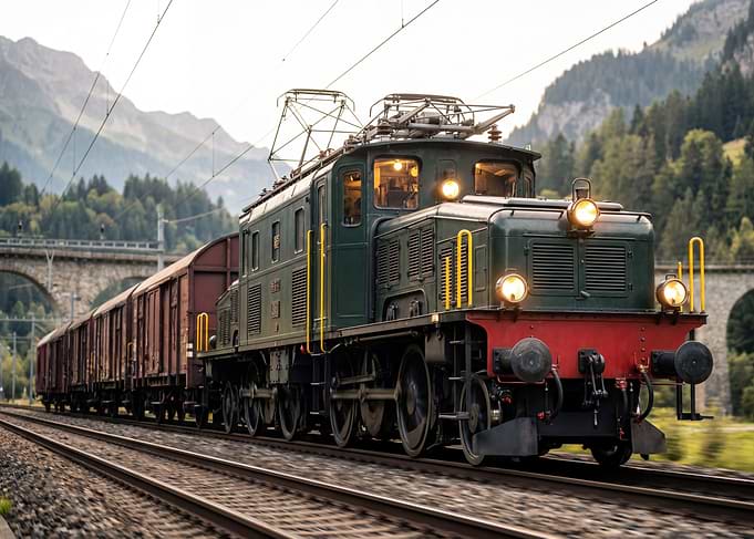 Vintage Electric Train in Mountains