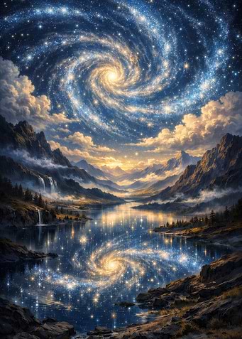 Cosmic Galaxy Reflection in Mountain Lake