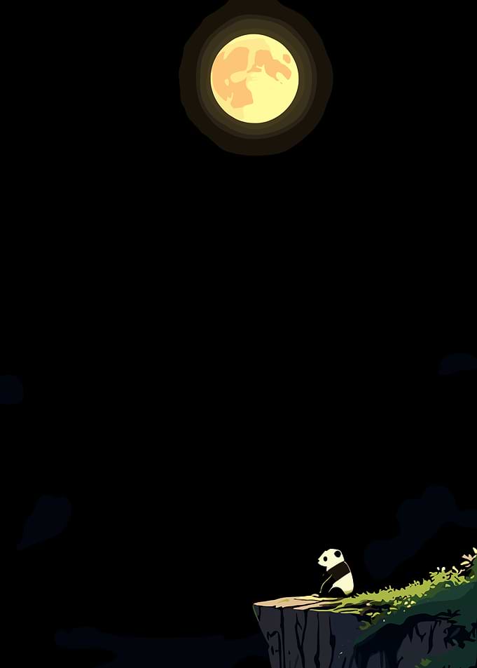 Panda on Cliff Under Full Moon