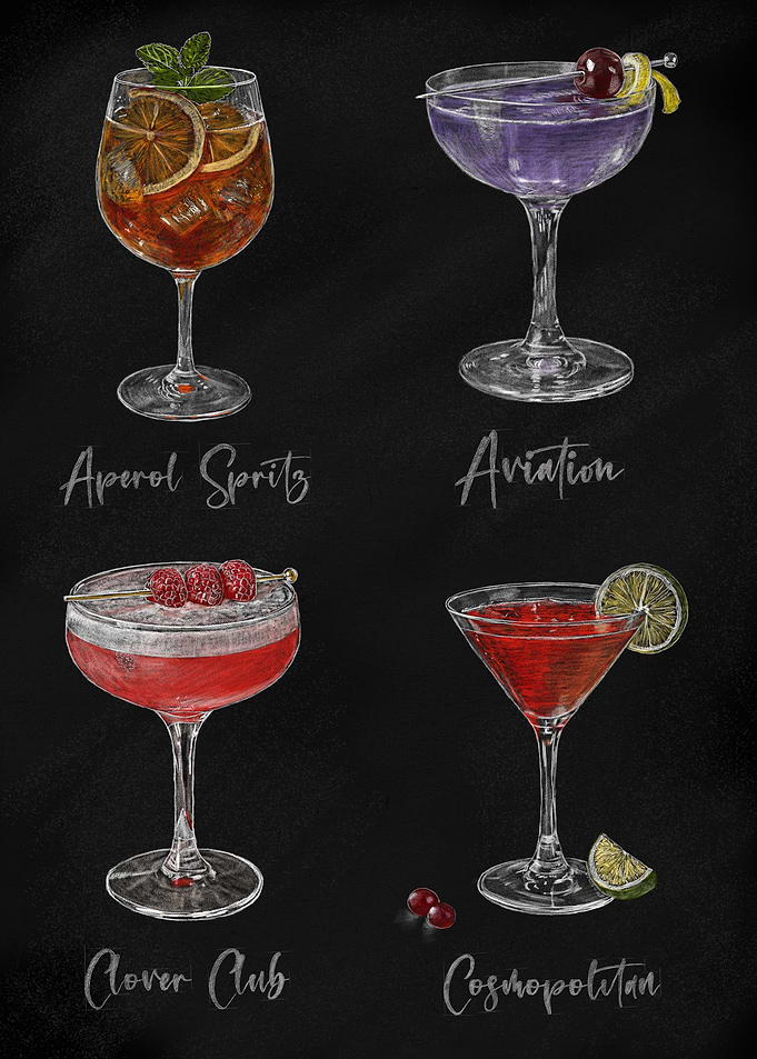 Cocktail Illustrations with Names