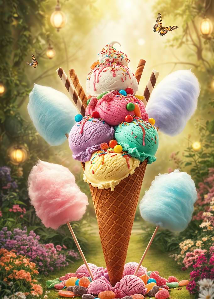 Whimsical Ice Cream and Cotton Candy Fantasy