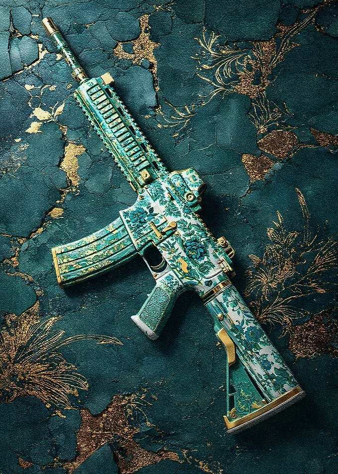 Ornate AR-15 Rifle on Textured Background