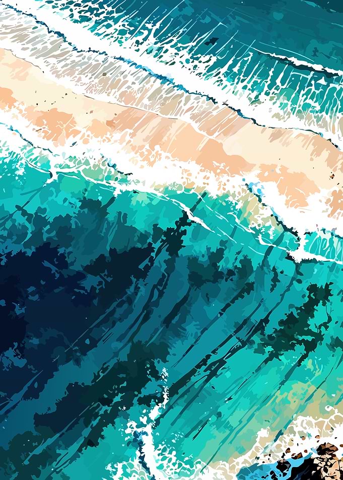 Aerial View of Ocean Waves on a Sandy Beach
