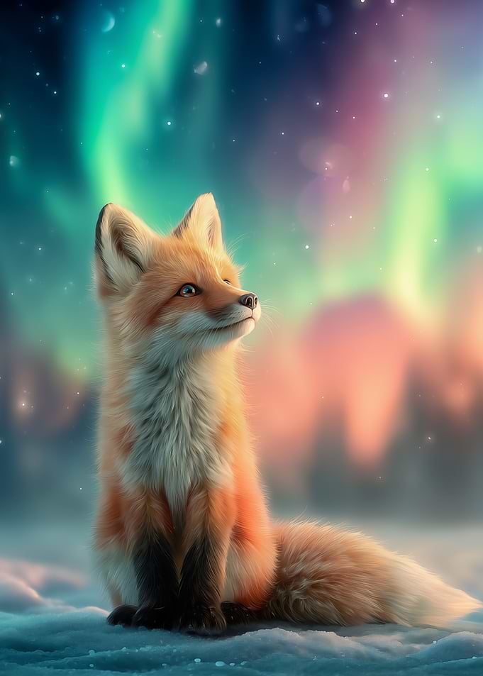 Fox Under Aurora Borealis