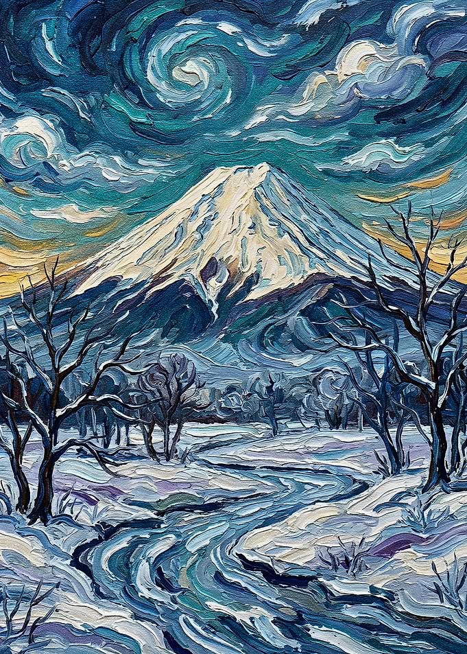 Snowy Mountain Landscape Painting