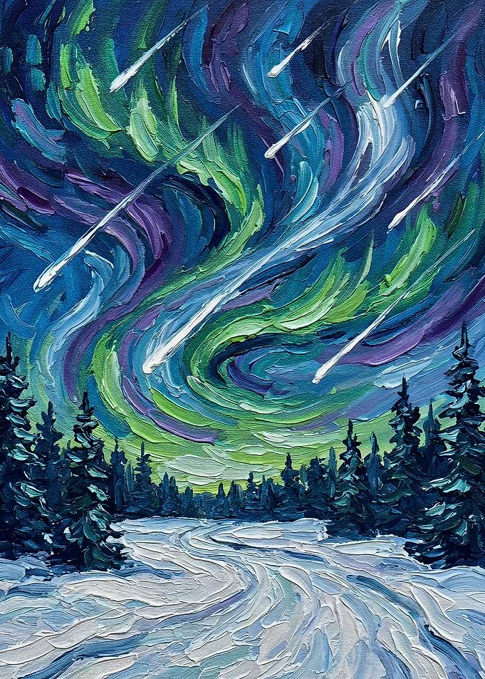 Aurora Borealis Over Snowy Forest