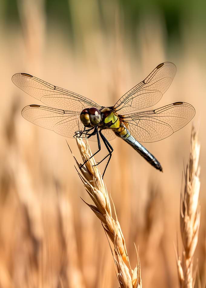 Dragonfly on a wheat stalk