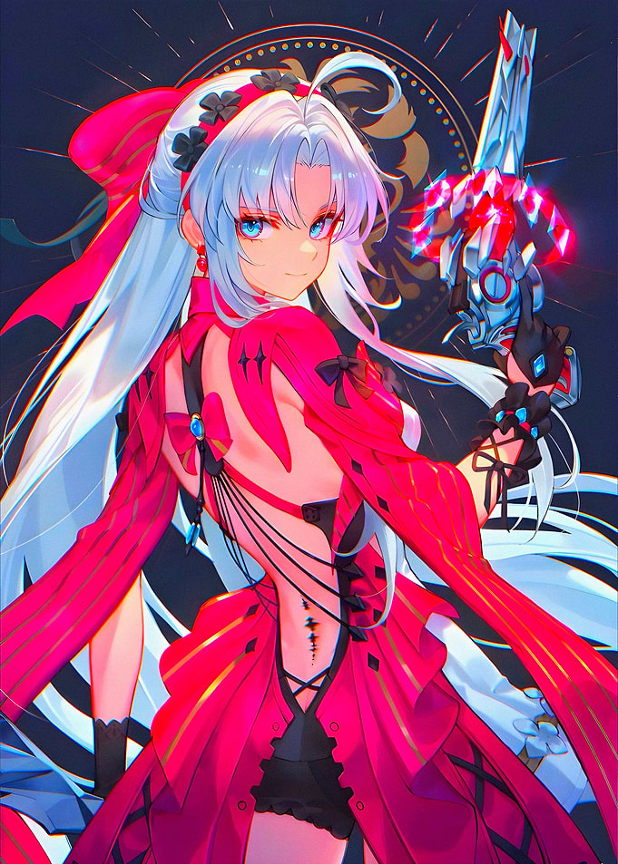 Anime Girl in Red Dress with Sword