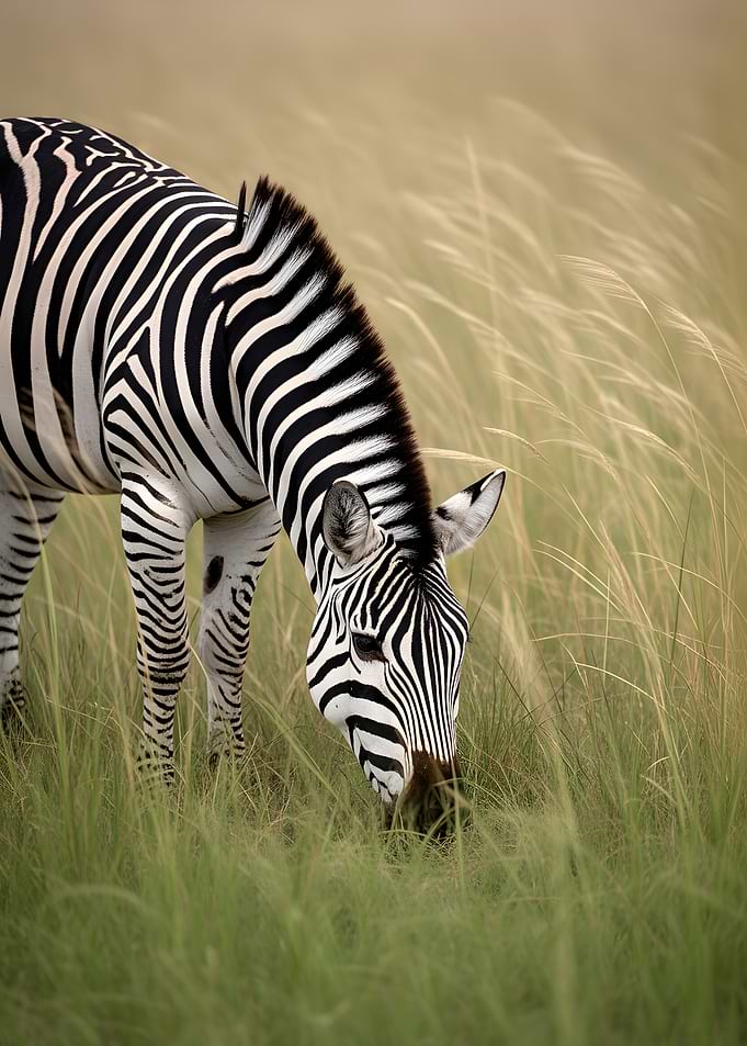 Zebra grazing in tall grass