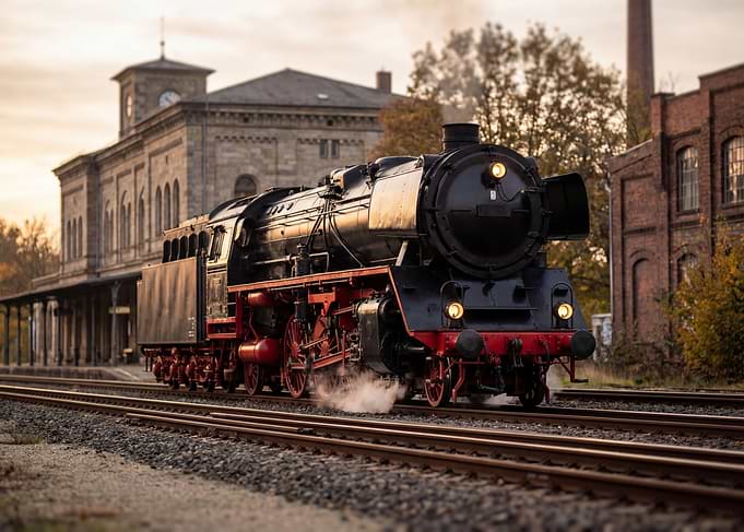 Vintage Steam Train at Station