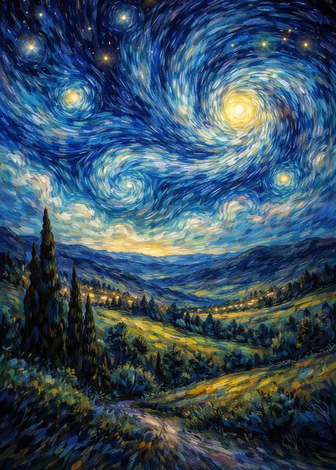 Starry Night Landscape Painting