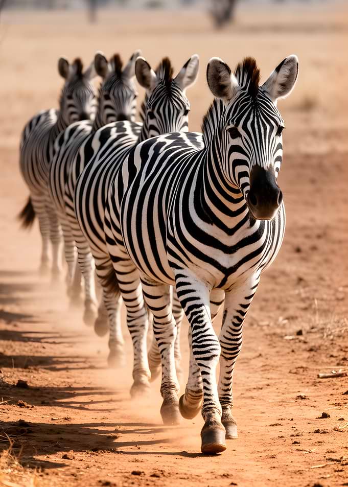 Zebras walking in a line