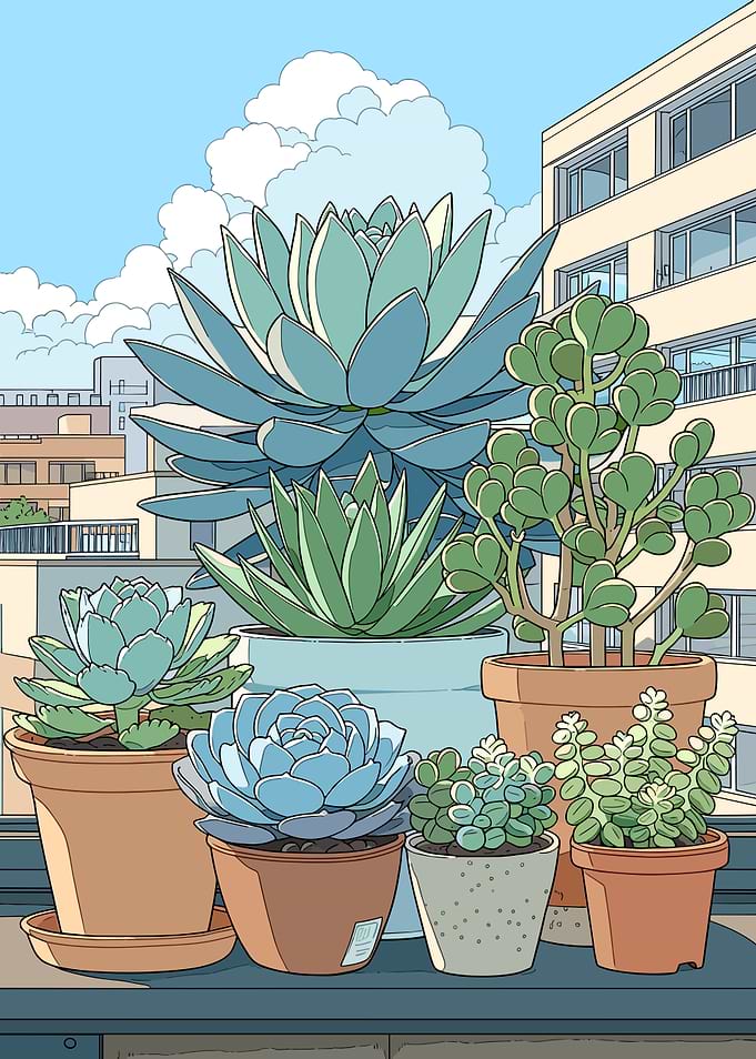 Succulent plants on a balcony