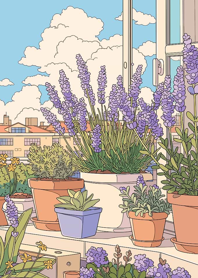 Balcony Garden with Lavender and City View